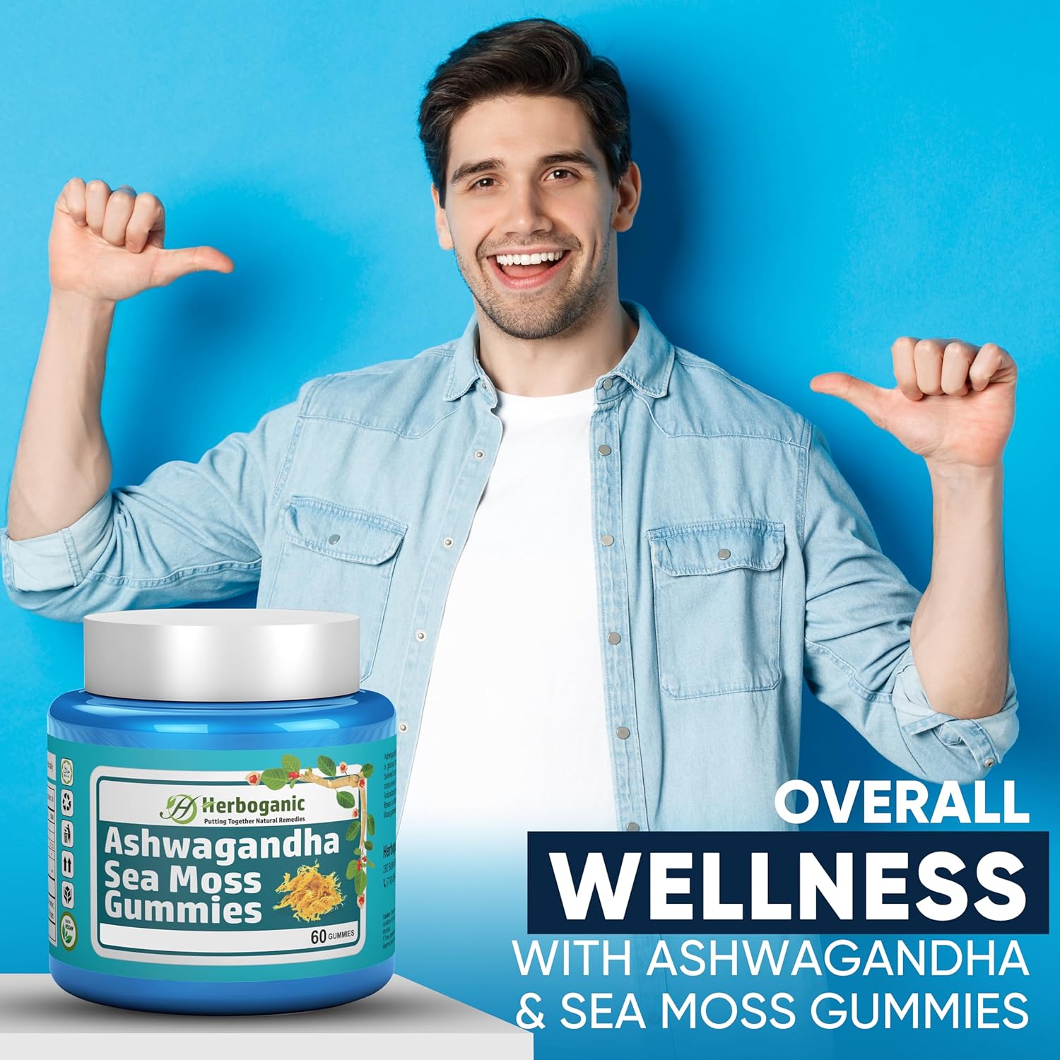 Organic Ashwagandha Sea Moss Gummies - 60 Count for Natural Wellness