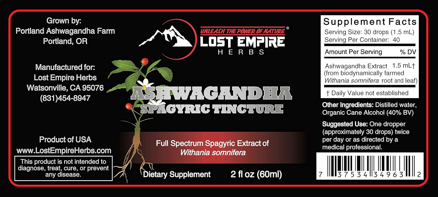 Organic Ashwagandha Spagyric Tincture - Liquid Drops for Men and Women - Promotes Sleep and Balances Cortisol - USA Grown Root Extract - 2 fl oz