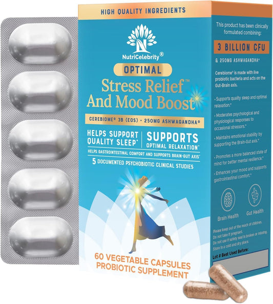 Organic Ashwagandha Stress Relief Supplement with Mood Support, Sleep Aid, Probiotics and Brain Focus - Vegan Non GMO 60 Days Supply (2 Pack)
