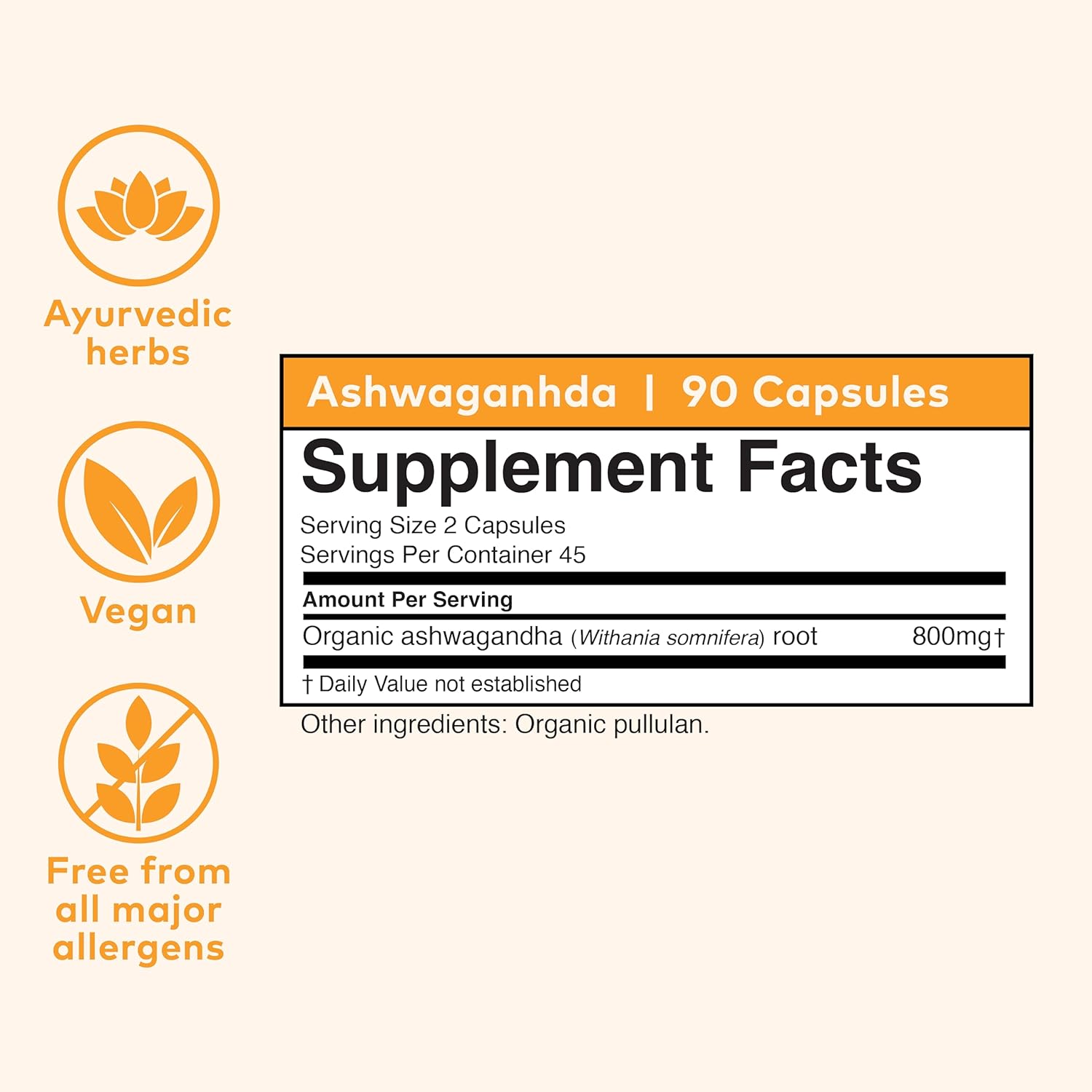 Organic Ashwagandha Supplement Capsules - Vegan, Gluten-Free, Non-GMO - Supports Stress Relief, Energy, Sleep - 90 ct.