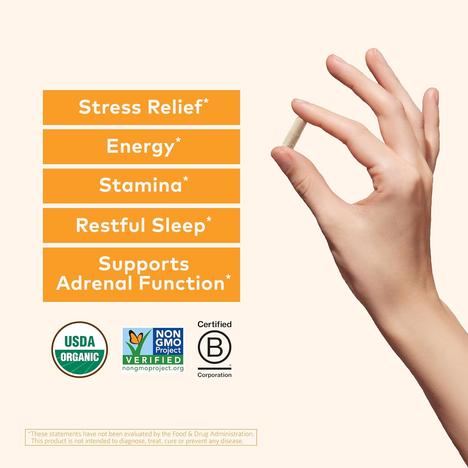 Organic Ashwagandha Supplement Capsules - Vegan, Gluten-Free, Non-GMO - Supports Stress Relief, Energy, Sleep - 90 ct.