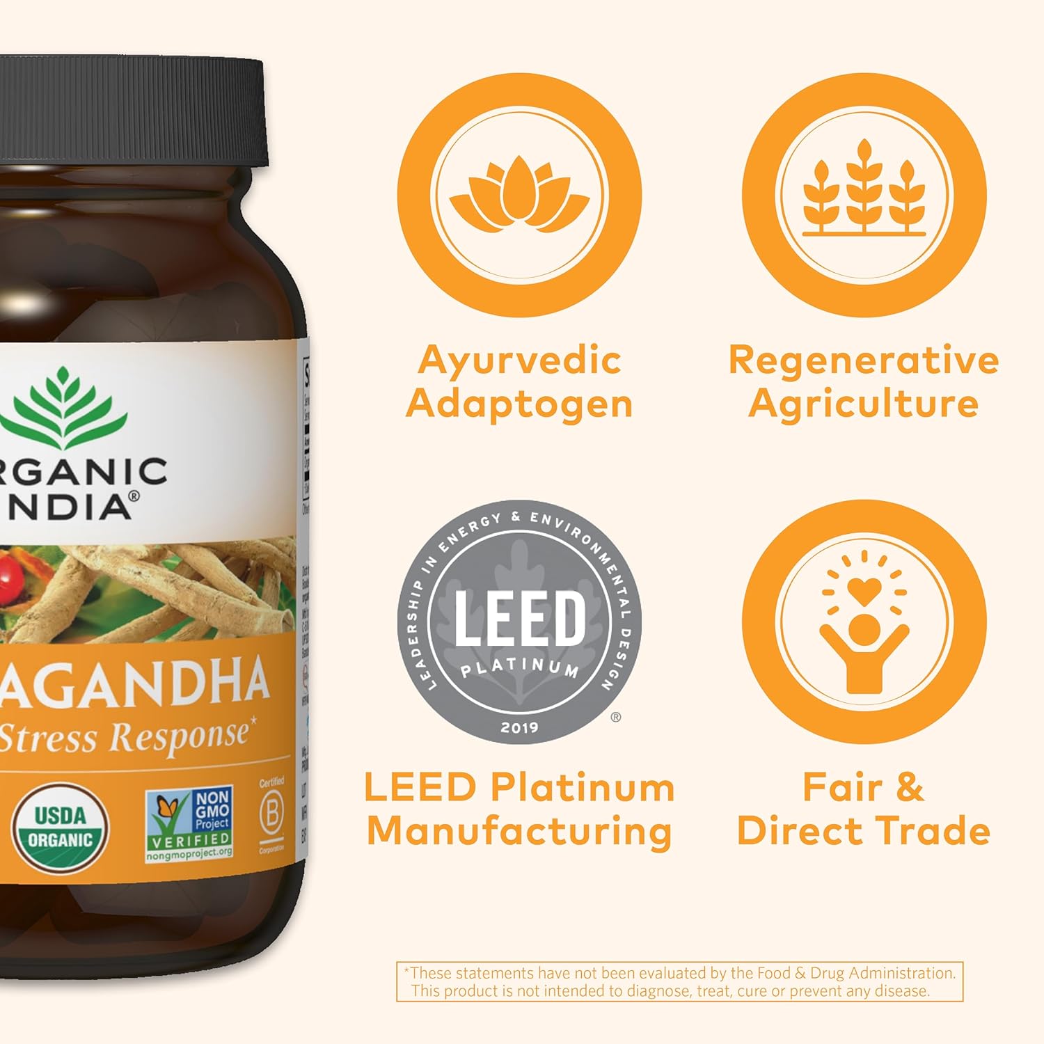 Organic Ashwagandha Supplement Capsules - Vegan, Gluten-Free, Non-GMO - Supports Stress Relief, Energy, Sleep - 90 ct.