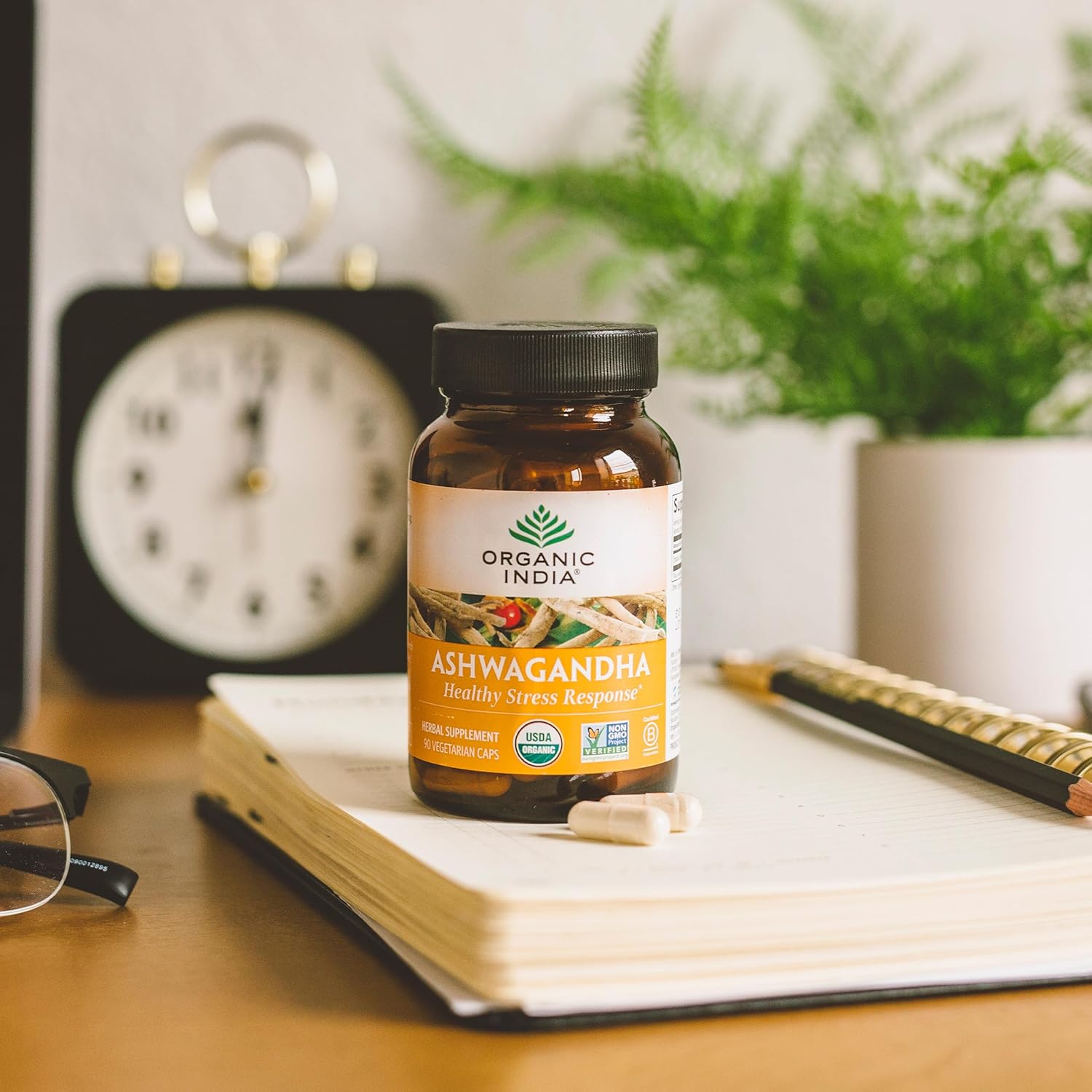 Organic Ashwagandha Supplement Capsules - Vegan, Gluten-Free, Non-GMO - Supports Stress Relief, Energy, Sleep - 90 ct.