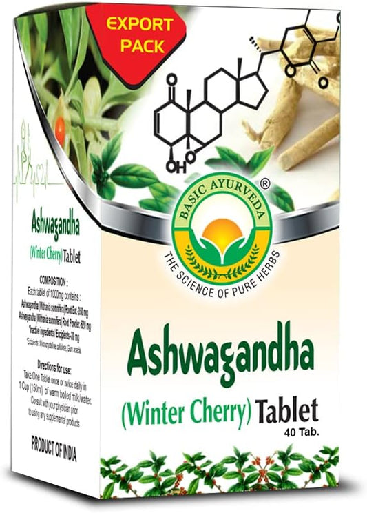 Organic Ashwagandha Supplement Tablets - 40 Count (1000mg) - Ayurvedic Indian Ginseng Pills for Wellness - Easy to Consume