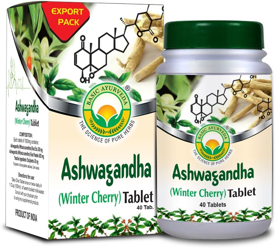 Organic Ashwagandha Supplement Tablets - 40 Count (1000mg) - Ayurvedic Indian Ginseng Pills for Wellness - Easy to Consume