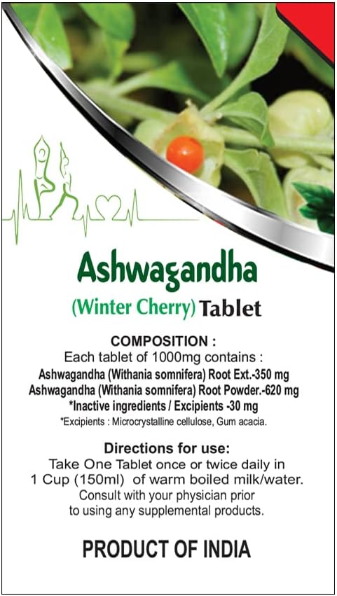 Organic Ashwagandha Supplement Tablets - 40 Count (1000mg) - Ayurvedic Indian Ginseng Pills for Wellness - Easy to Consume