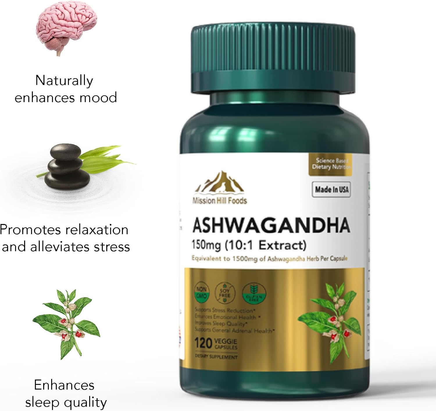 Organic Ashwagandha Supplements 1500mg Equivalent | Stress Relief, Immune Health, Energy Support | Non-GMO Gluten Free | 1 Bottle-120 Capsules-2mo Supply