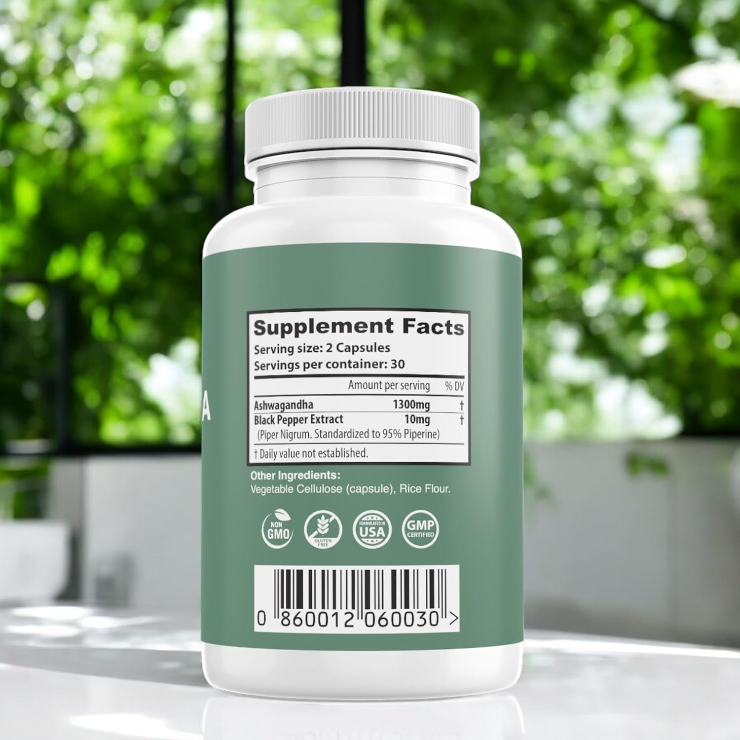 Organic Ashwagandha Supplements with Black Pepper Extract - 1300mg Pure Ashwagandha - Energy Support - 60 Capsules - Non-GMO, Gluten-Free, Vegan