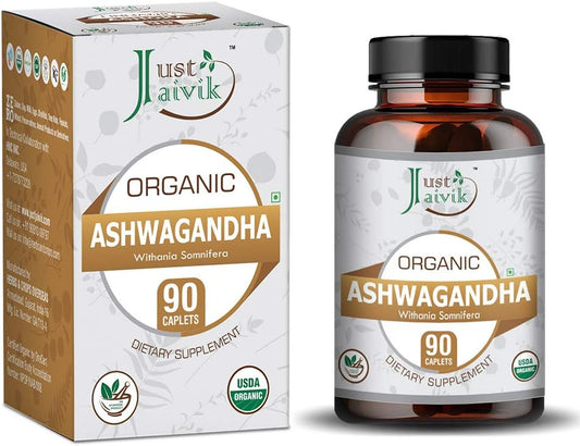 Organic Ashwagandha Tablets - 750mg (90 Tablets) for General Wellness | Ayurvedic Adaptogen Supplement by Just Jaivik