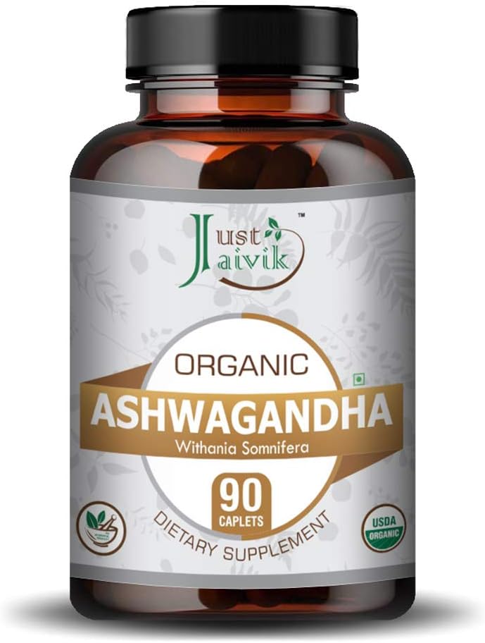 Organic Ashwagandha Tablets - 750mg (90 Tablets) for General Wellness | Ayurvedic Adaptogen Supplement by Just Jaivik