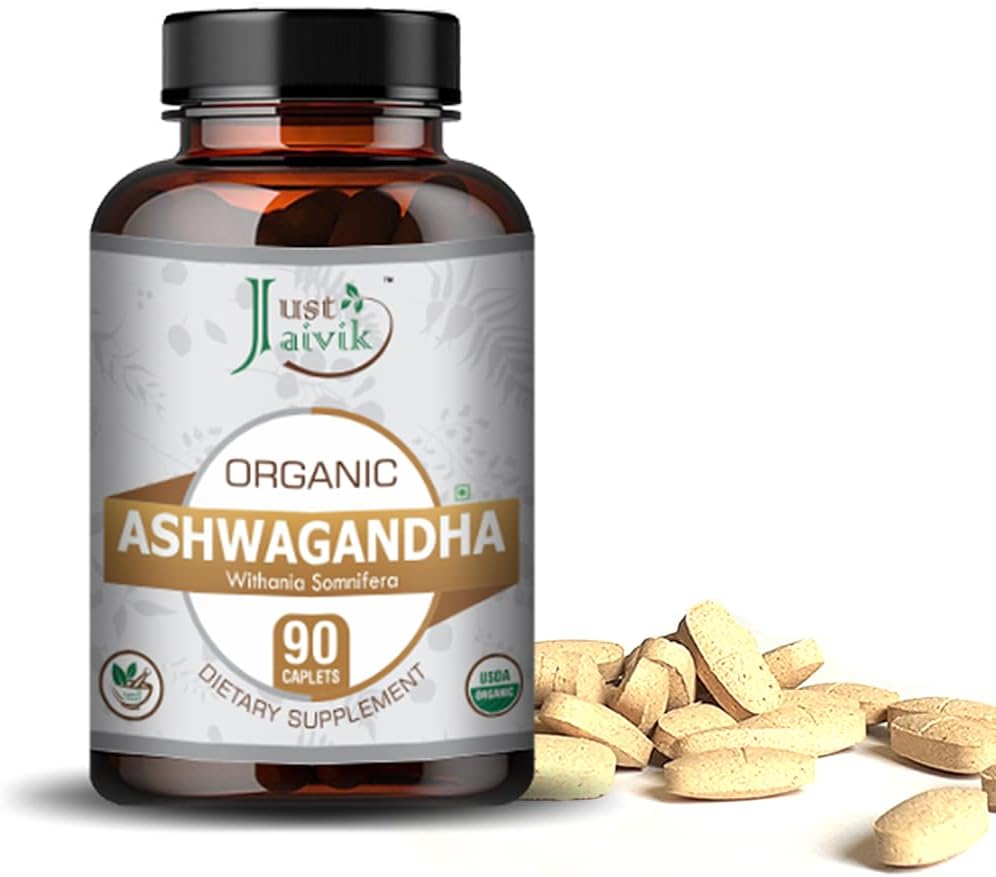 Organic Ashwagandha Tablets - 750mg (90 Tablets) for General Wellness | Ayurvedic Adaptogen Supplement by Just Jaivik