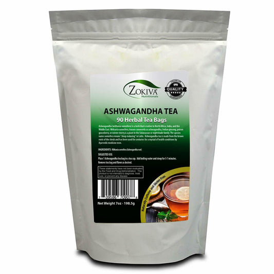 Organic Ashwagandha Tea 90 Bags - Premium Quality Pure Root - Withania Somnifera by Zokiva Nutritionals