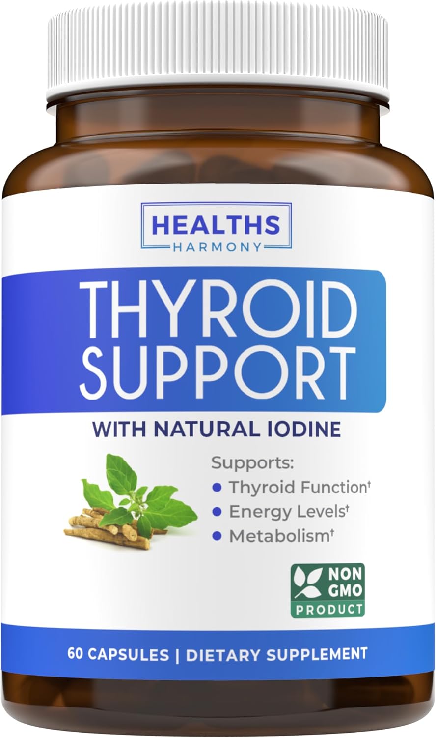 Organic Ashwagandha & Thyroid Support Pack - Balance Adrenal & Cortisol Levels - Daily Energy for Men & Women - 2-Month Supply