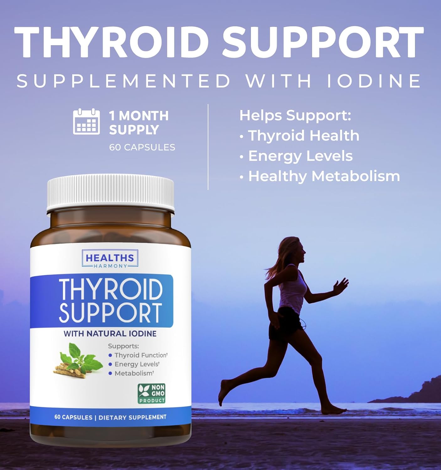 Organic Ashwagandha & Thyroid Support Pack - Balance Adrenal & Cortisol Levels - Daily Energy for Men & Women - 2-Month Supply