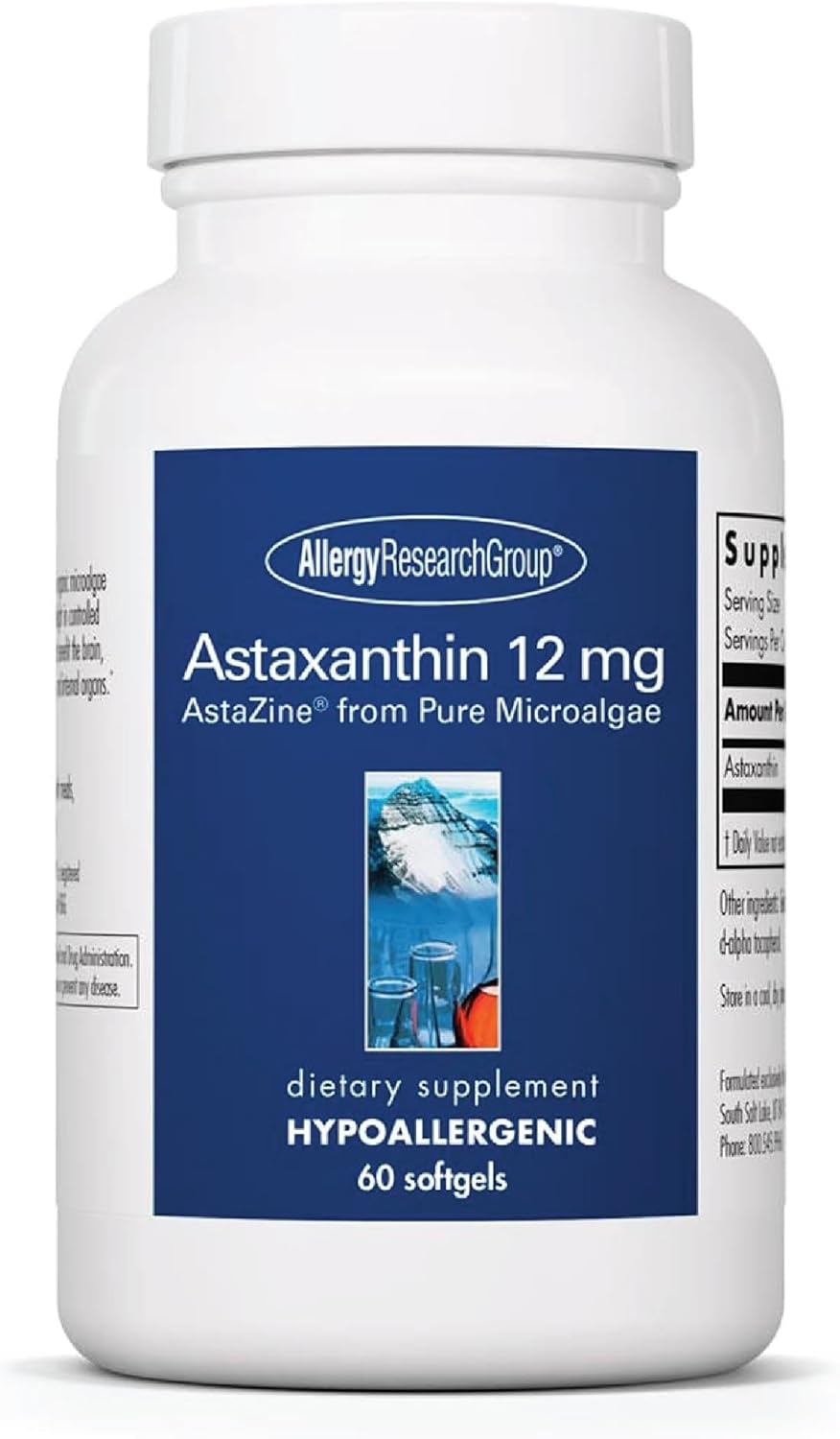 Organic Astaxanthin 12mg Supplement - Eye & Skin Health, Brain Function Support - 60 Softgels