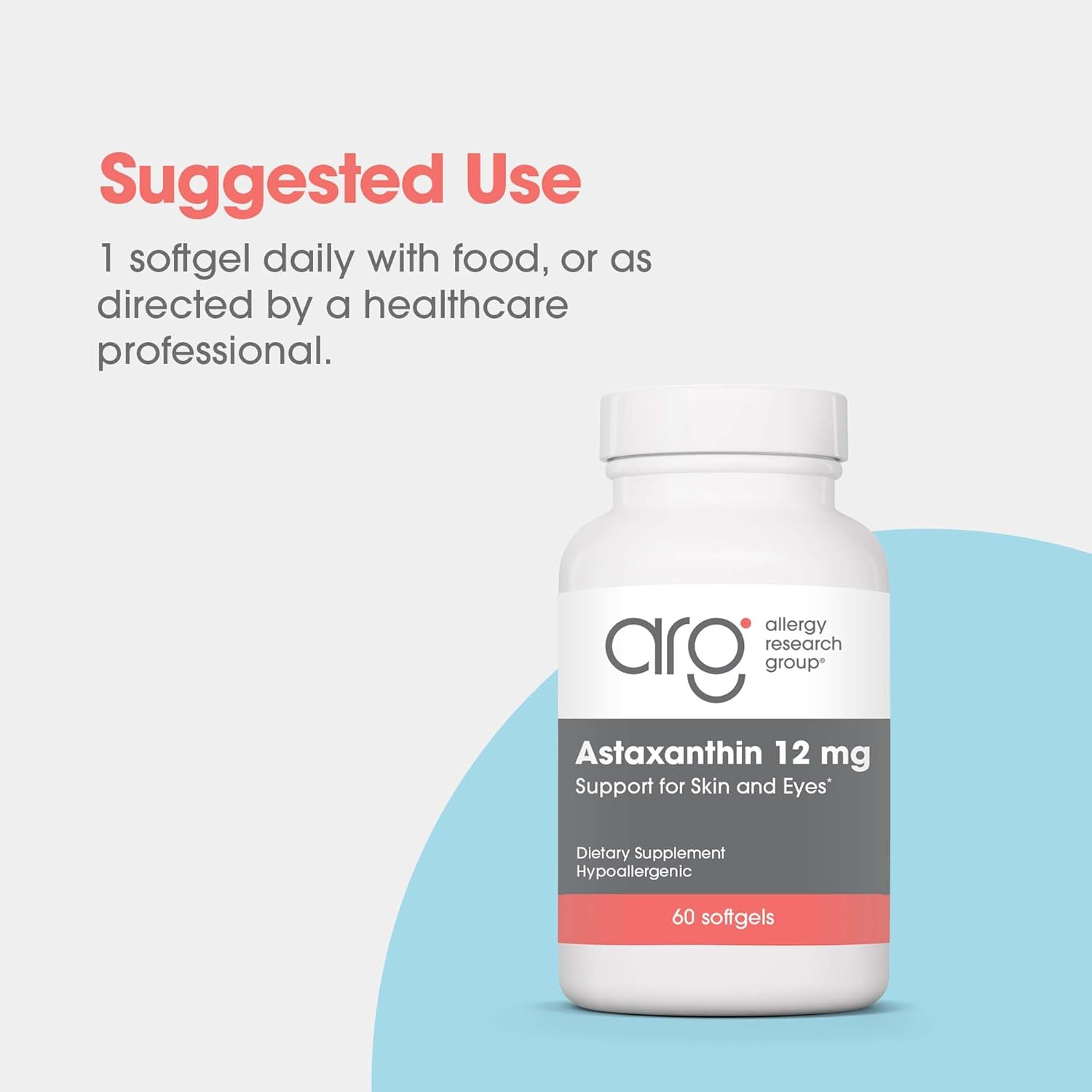 Organic Astaxanthin 12mg Supplement - Eye & Skin Health, Brain Function Support - 60 Softgels