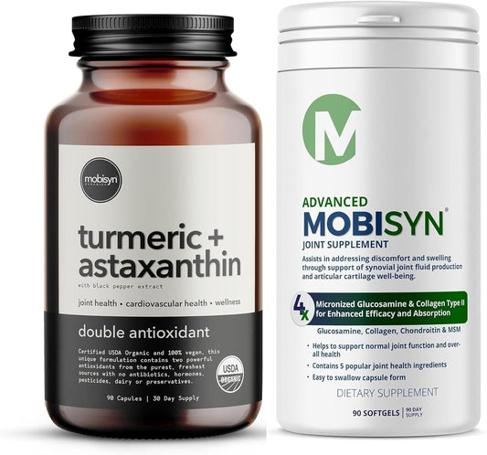 Organic Astaxanthin, Tumeric Curcumin, Glucosamine, Collagen, Chondroitin, MSM, Vitamin C Joint Support Bundle