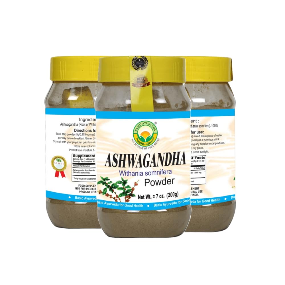 Organic Ayurvedic Ashwagandha Powder for Energy, Focus, and Mood Support - 7.05 Oz (200g)