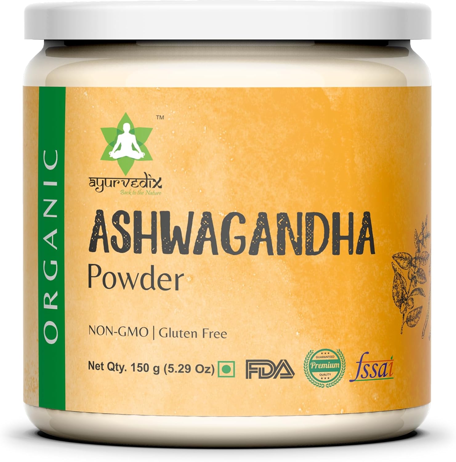Organic Ayurvedic Ashwagandha Root Powder in Reusable Jar - 5.29oz from India | Withania Somnifera Supplement