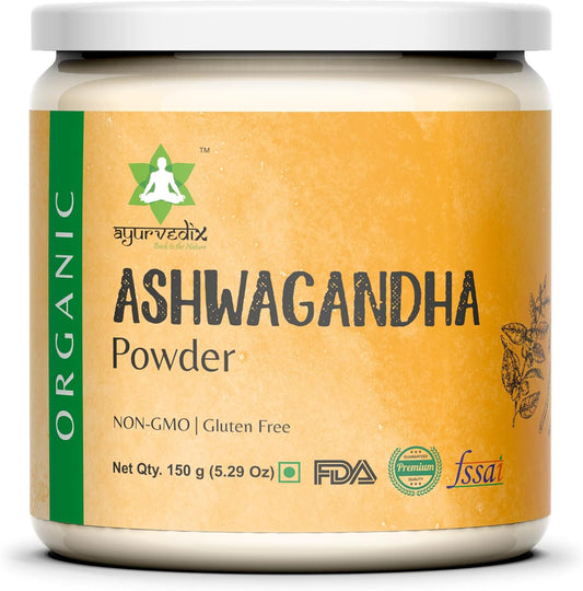 Organic Ayurvedic Ashwagandha Root Powder in Reusable Jar - 5.29oz from India | Withania Somnifera Supplement