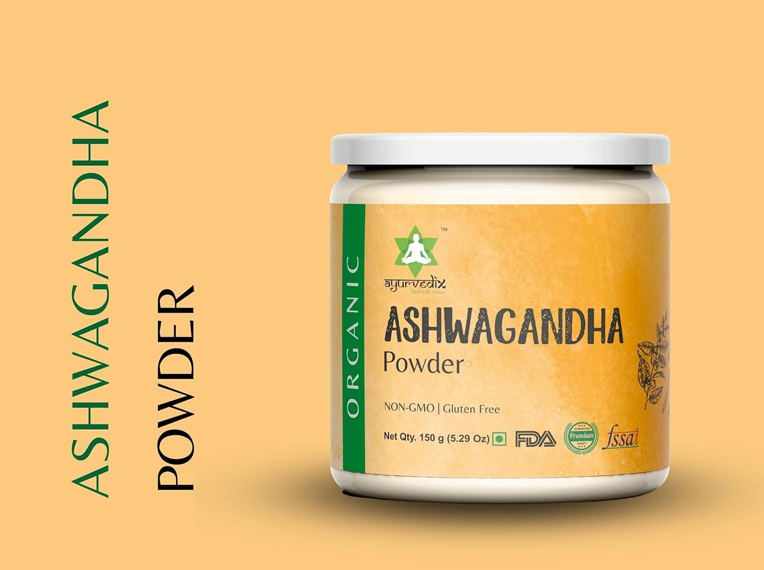 Organic Ayurvedic Ashwagandha Root Powder in Reusable Jar - 5.29oz from India | Withania Somnifera Supplement