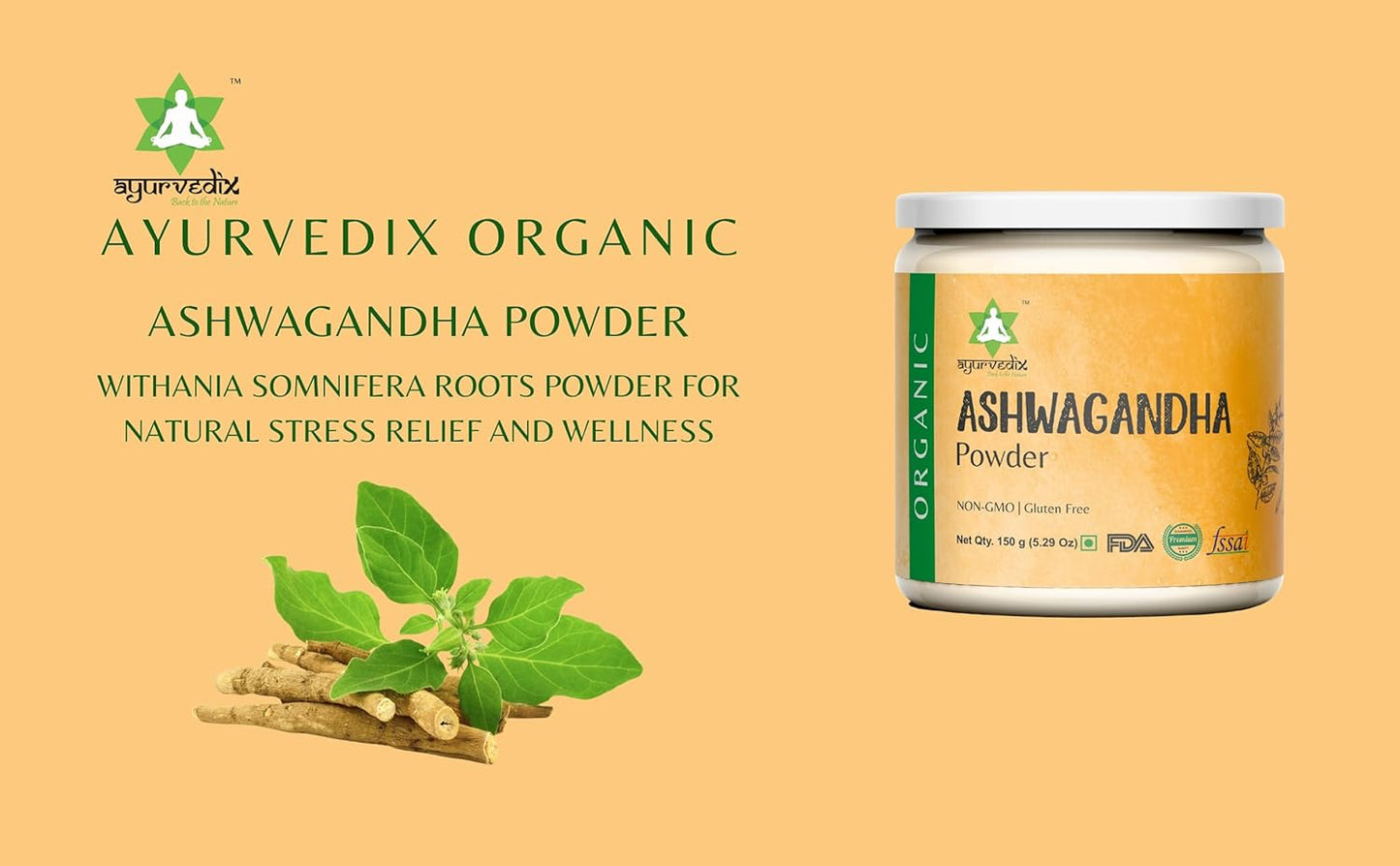Organic Ayurvedic Ashwagandha Root Powder in Reusable Jar - 5.29oz from India | Withania Somnifera Supplement