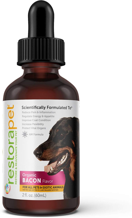 Organic Bacon Flavored Liquid Multivitamin for Dogs & Cats - Hip & Joint Vitamins for Arthritis Pain Relief - Anti Inflammatory Supplement - RestoraPet 1-Pack - Vet Approved & Non-GMO