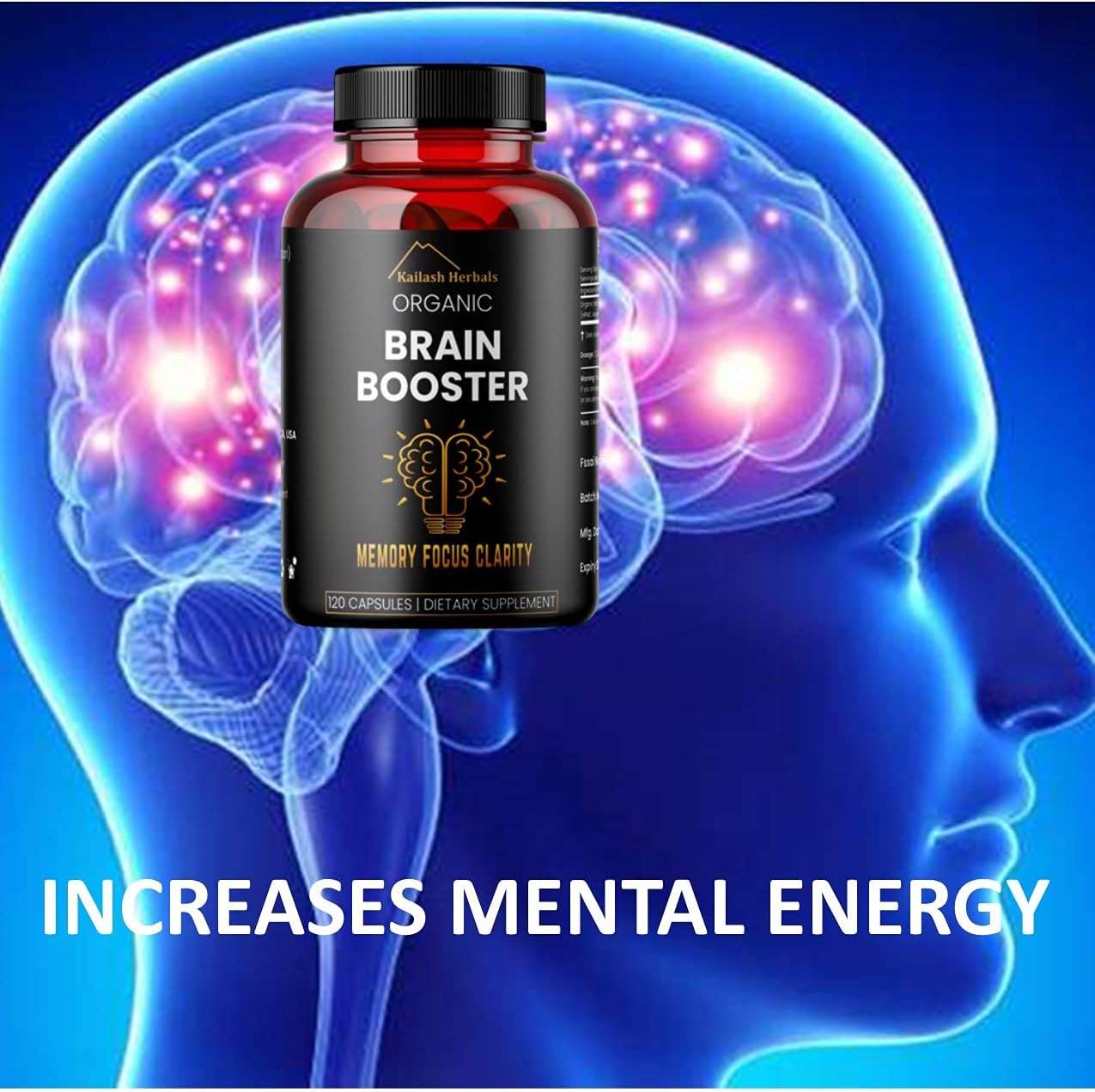 Organic Bacopa Monnieri Nootropic Brain Supplement for Mental Focus and Memory - 120 Capsules, 500mg - Kailash Herbals