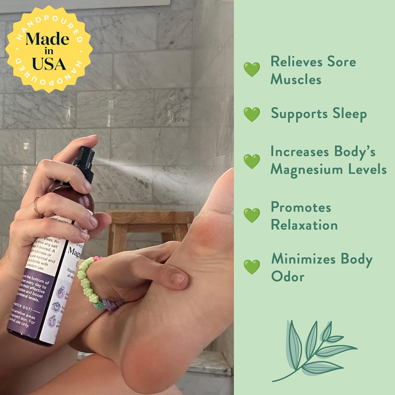 Organic Bare Botanics 8 oz Magnesium Oil Spray from Dead Sea - Fast Absorption - Handcrafted in Madison, WI - Promotes Sleep & Relieves Muscle Pain