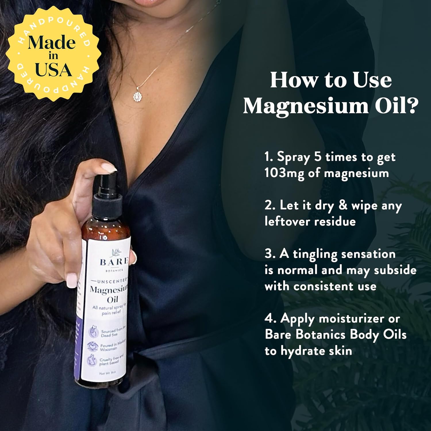 Organic Bare Botanics 8 oz Magnesium Oil Spray from Dead Sea - Fast Absorption - Handcrafted in Madison, WI - Promotes Sleep & Relieves Muscle Pain