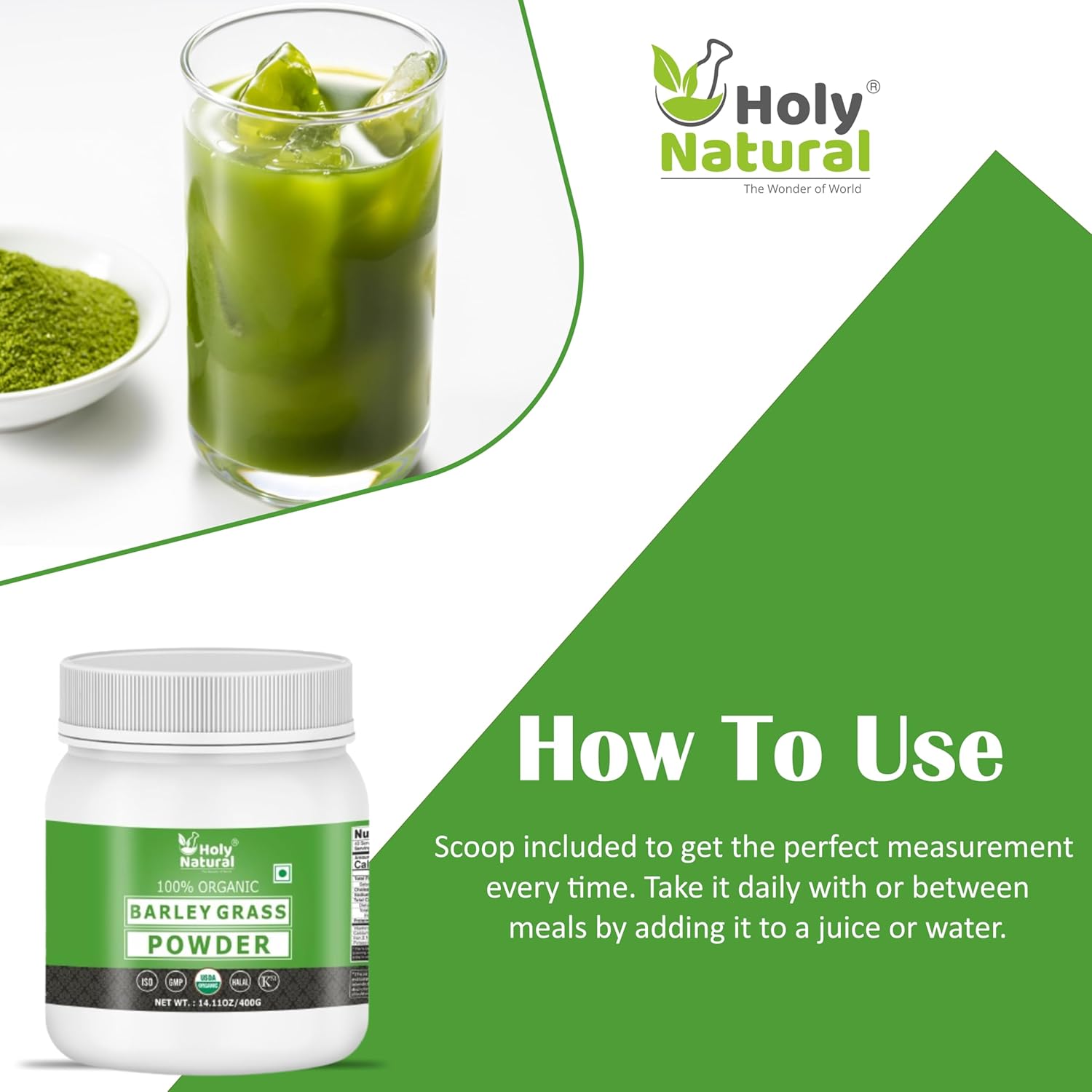 Organic Barley Grass Powder - Pure & Natural Nutrition Superfood - 14.11 oz/400 gm - Raw & Non GMO - Ideal for Smoothies & Juices