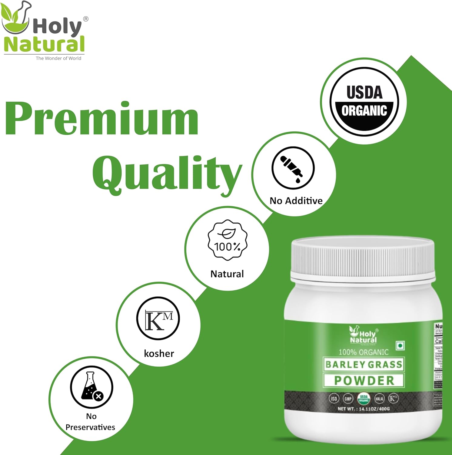Organic Barley Grass Powder - Pure & Natural Nutrition Superfood - 14.11 oz/400 gm - Raw & Non GMO - Ideal for Smoothies & Juices