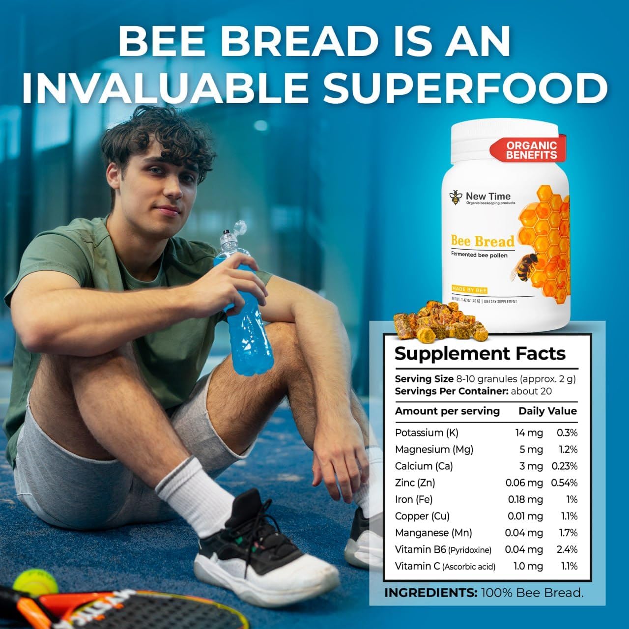 Organic Bee Bread: Natural Fermented Pollen for Breast Growth & Immune Support, Superfood for Men & Women, Vital Proteins & Energy Supplement