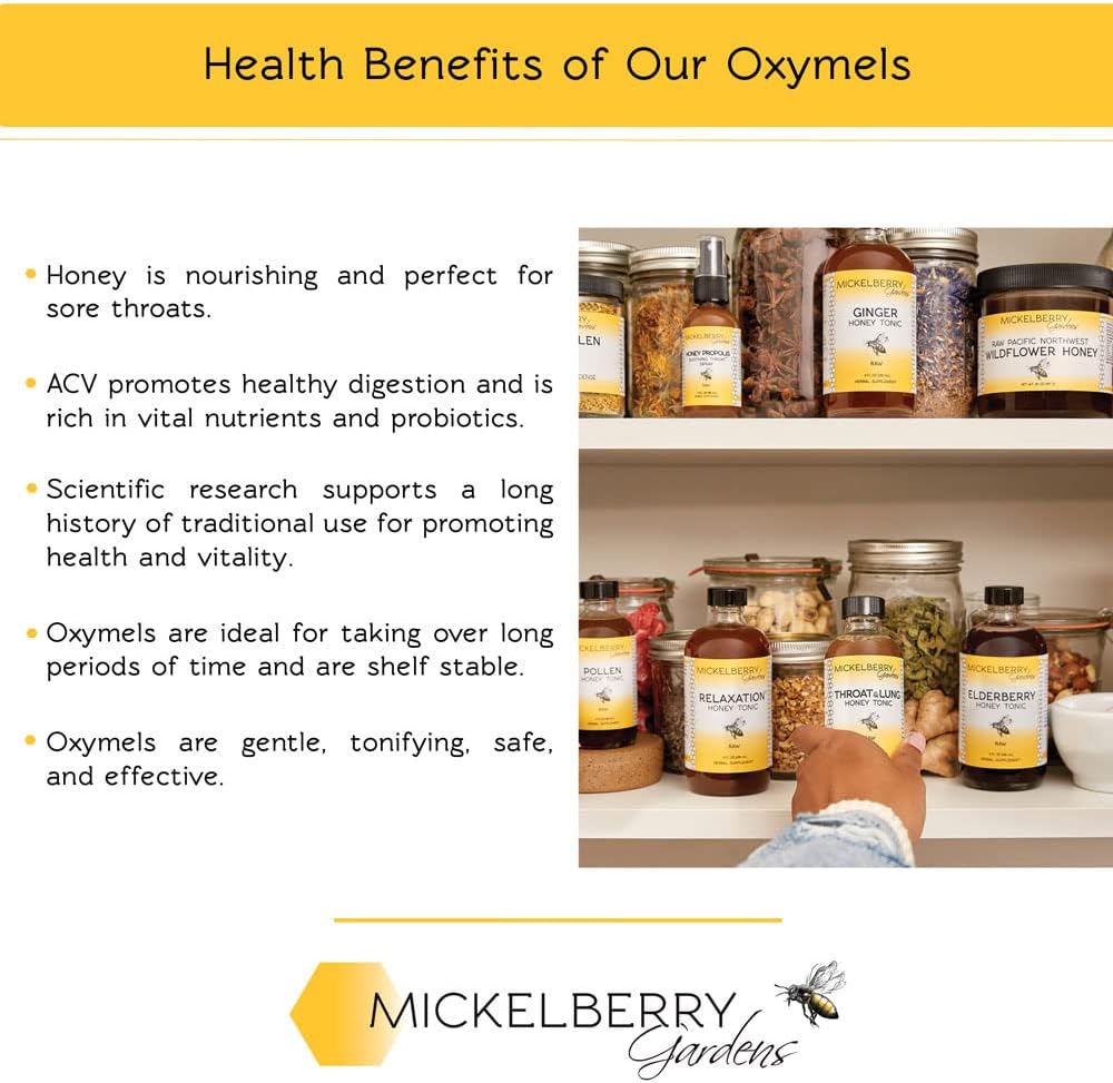 Organic Bee Pollen Honey Tonic for Respiratory Support - Raw Honey Oxymel with Stinging Nettle - 8 Oz (2 Pack)