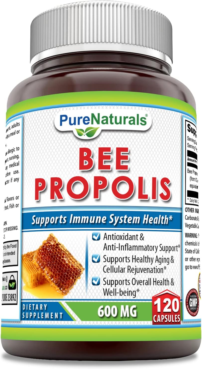 Organic Bee Propolis 5:1 PE Capsules - 600 Mg | 120 Count | Non-GMO, Gluten Free - USA Made