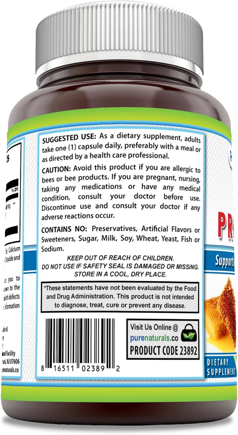Organic Bee Propolis 5:1 PE Capsules - 600 Mg | 120 Count | Non-GMO, Gluten Free - USA Made