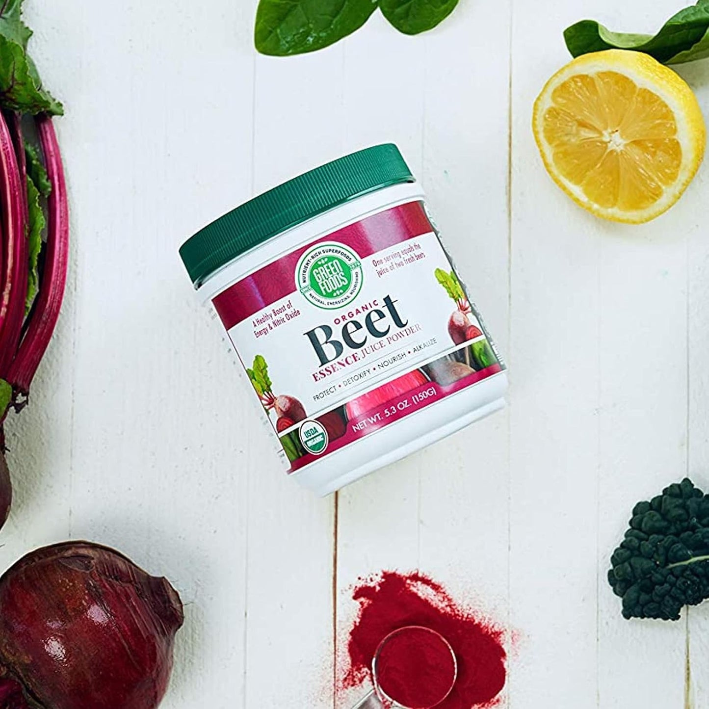 Organic Beet Essence Juice Powder - Nitric Oxide Superfood for Natural Energy and Endurance - 5.3oz (30 Servings) - Worldwide Nutrition Green Foods
