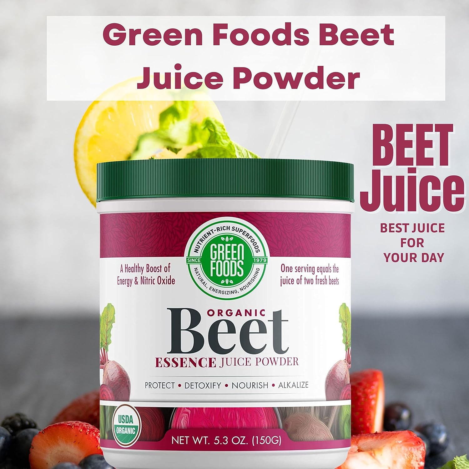 Organic Beet Essence Juice Powder - Nitric Oxide Superfood for Natural Energy and Endurance - 5.3oz (30 Servings) - Worldwide Nutrition Green Foods