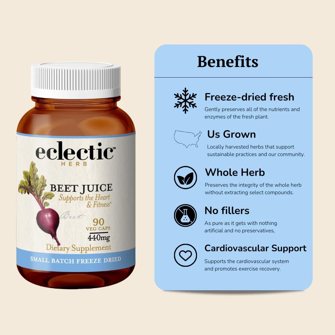 Organic Beet Juice Capsules - Premium Raw Freeze-Dried Herb Supplement | 90 Count