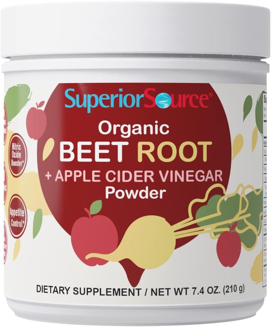 Organic Beet Root and Apple Cider Vinegar Powder for Nitric Oxide Boost, Energy, Heart Health, Immunity, Detox - 30 Servings