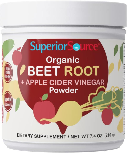 Organic Beet Root and Apple Cider Vinegar Powder for Nitric Oxide Boost, Energy, Heart Health, Immunity, Detox - 30 Servings