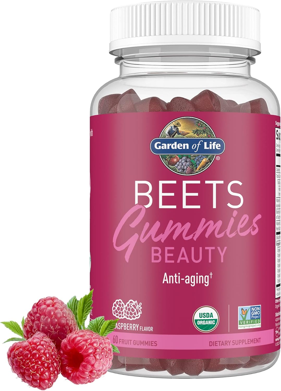 Organic Beet Root Beauty Gummies with Antioxidants, Vitamin C, Biotin & B12 - Vegan, Gluten Free, Non GMO - Raspberry Flavor, 30 Servings