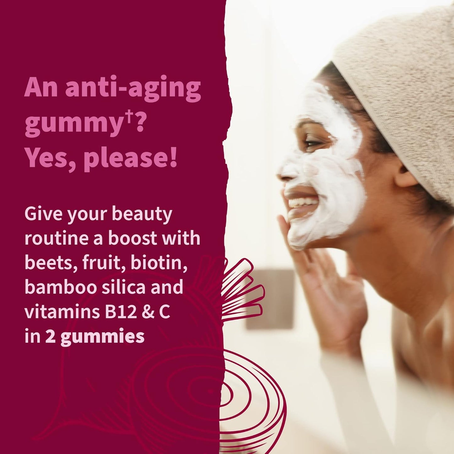 Organic Beet Root Beauty Gummies with Antioxidants, Vitamin C, Biotin & B12 - Vegan, Gluten Free, Non GMO - Raspberry Flavor, 30 Servings