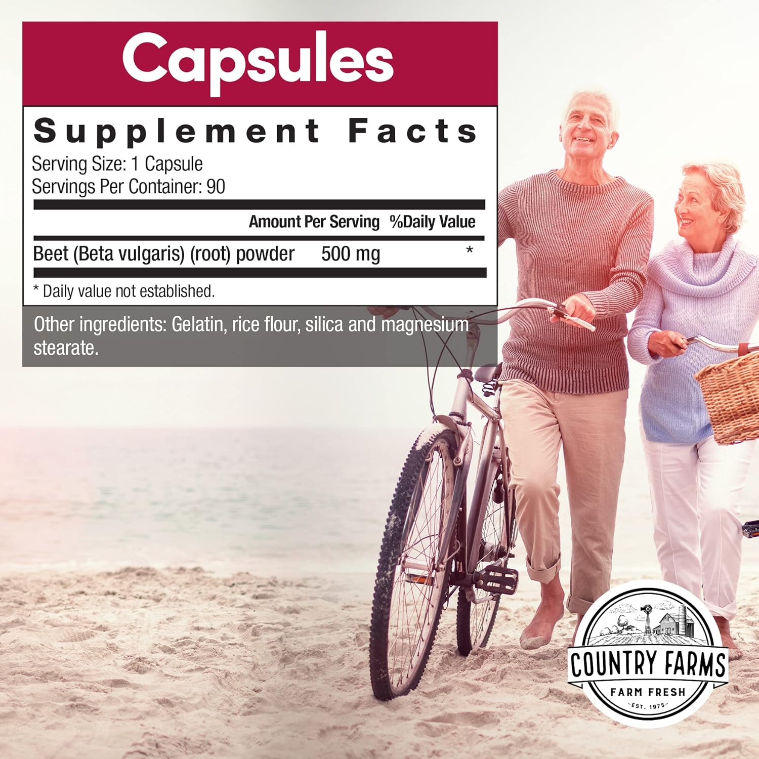Organic Beet Root Capsules - Natural Nitric Oxide Support, Wholefood Extract, Immune Boost - 90 Count
