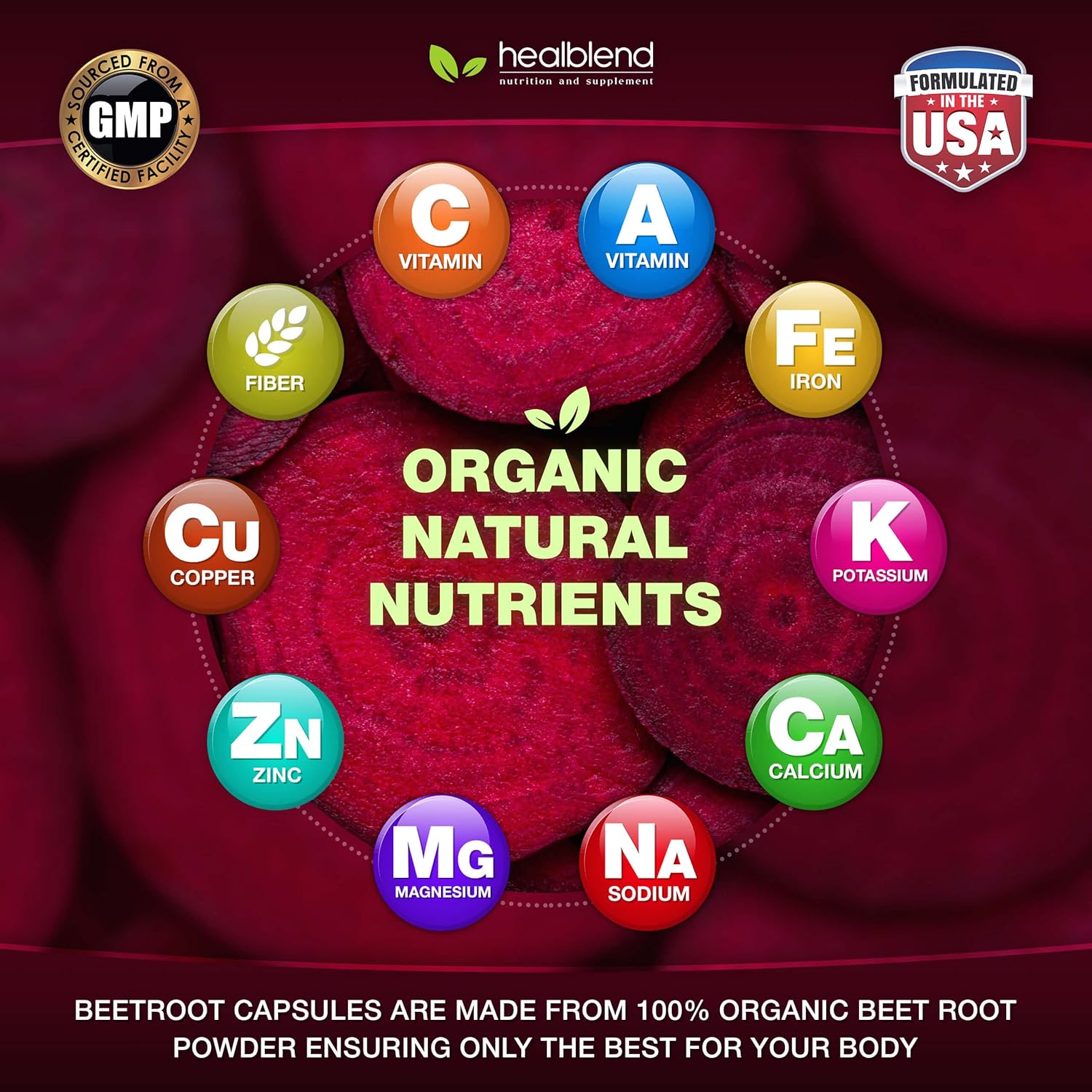 Organic Beet Root Capsules 1300mg - Nitric Oxide Booster for Healthy Blood Pressure and Heart Health - 120 Count
