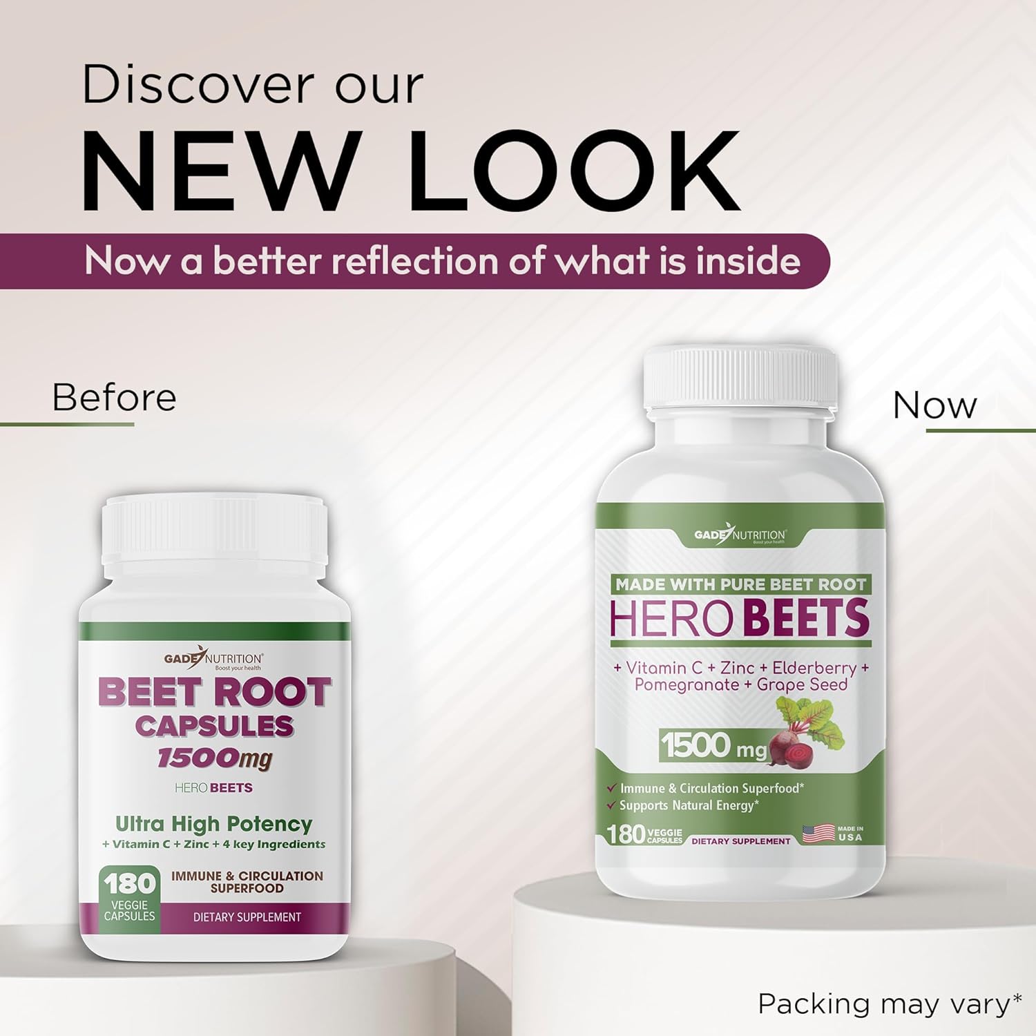 Organic Beet Root Capsules with Vitamin C, Zinc, Elderberry, Pomegranate, Grape Seed Extract - Nitric Oxide Supplement for Healthy Circulation - 3 Month Supply of GADE Nutrition Boost Your Health Formula