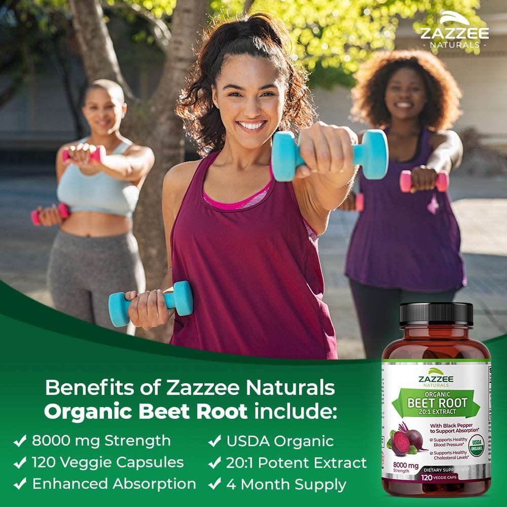 Organic Beet Root Extract Capsules 8000mg - 120 Vegan Capsules - Nitric Oxide Support - Non-GMO - Made in USA