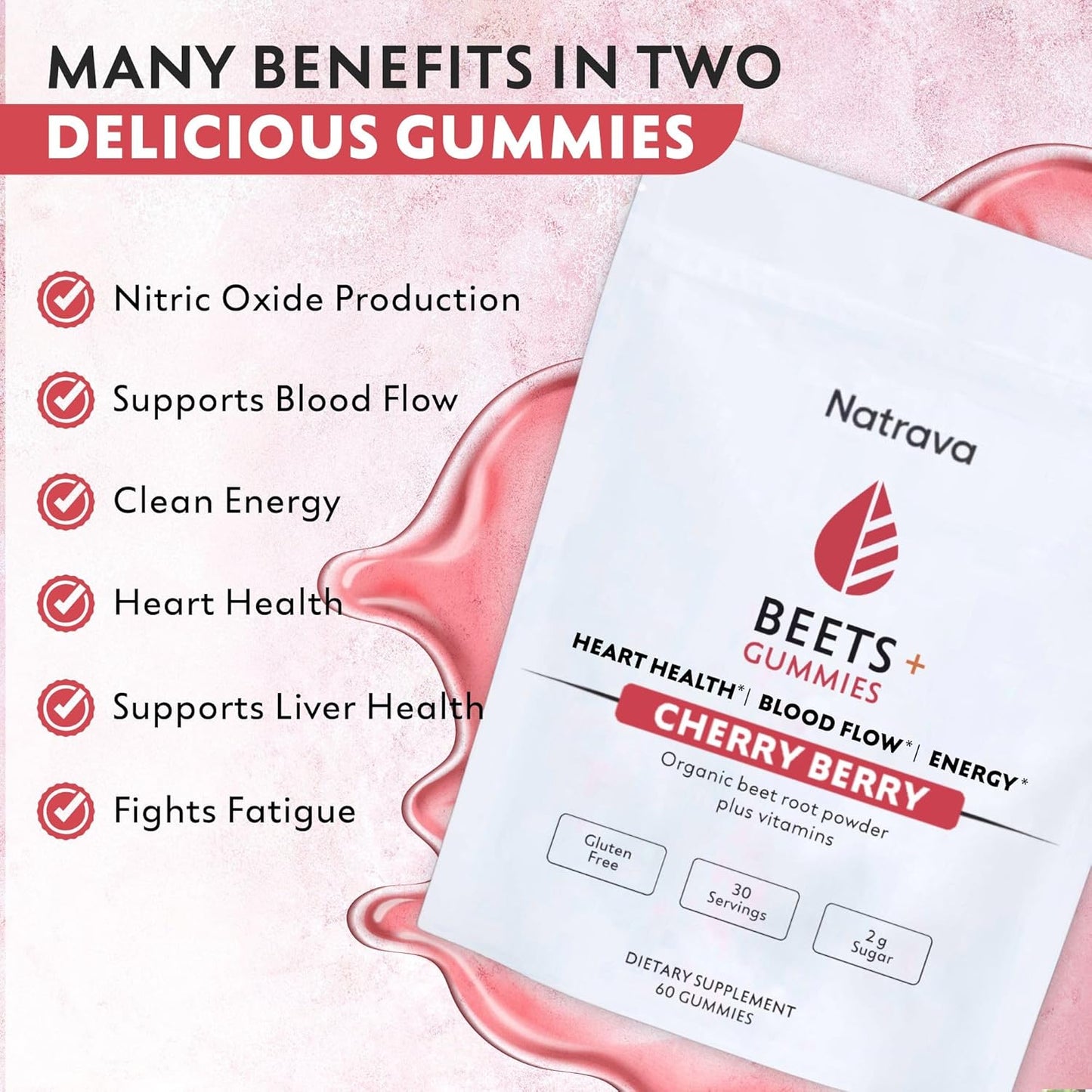 Organic Beet Root Gummies with Grape Seed Extract and Vitamin C for Heart Health - 60 Count - Nitric Oxide & Circulation Support