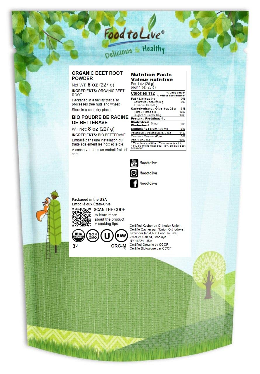 Organic Beet Root Powder - 8oz Bulk Superfood for Juices, Drinks, Smoothies - Non-GMO, Raw, Kosher, 100% Pure Vegan Source of Iron & Fiber