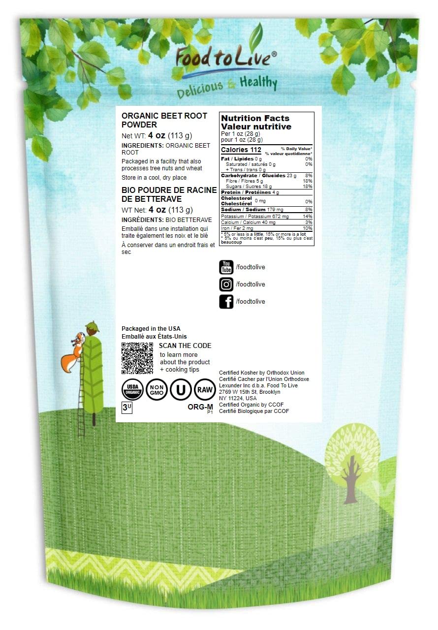 Organic Beet Root Powder 4 oz - Non-GMO, Raw, Kosher, Vegan Superfood - Iron & Fiber-Rich, Great for Juices & Smoothies
